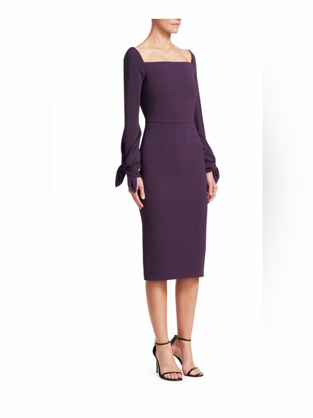 Roland Mouret Purple Square Neck Midi Dress Size US 8